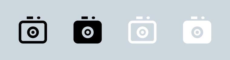 Camera icon set in black and white. Capture buttons signs vector illustration.