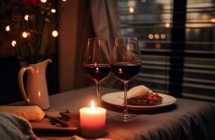 ai generado el nuevo vino de elección en un romántico cena foto