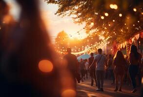 AI generated people sit at an outdoor party with string lights up photo