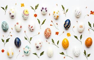 AI generated colorful easter eggs with leaves and vines photo