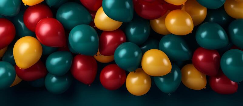 AI generated multi colored balloons in blue with a red photo