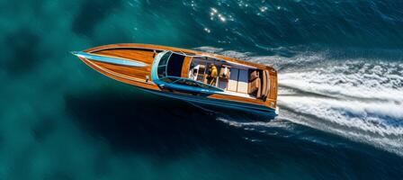 AI generated underwater cruise in the sea in a sport boat aerial photo