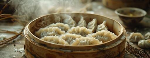 AI generated phoenix asian food restaurant dumplings in steamed photo