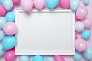 AI generated neon frame with balloons around it frame with neon photo