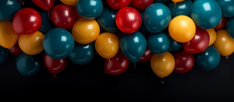 AI generated multi colored balloons in blue with a red photo