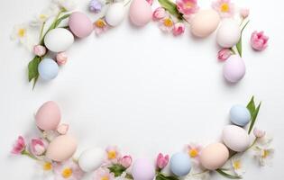 AI generated the colored easter eggs are placed around the frame photo