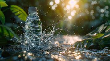 ai generado agua botella para hidratación con chapoteo foto