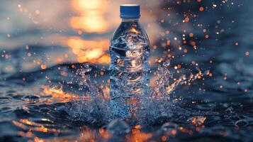 ai generado agua botella para hidratación con chapoteo foto