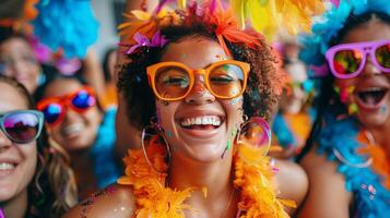 AI generated Employees participate in a team-building activity, showing enthusiasm with colorful props photo