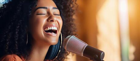 AI generated a voice recordings of new client singing over a microphone photo