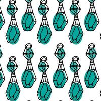 Seamless pattern of sketches various female earrings with green color shape. Vector illustration isolated. Can used for textile, wrapping paper, cover design, beauty background.