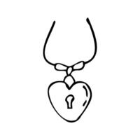 Hand drawn sketch of pedant heart necklace outline. Vector illustration