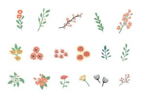 Spring set of flowers and branches - floral elements for design. Vector illustration in flat style. Spring animals and branches, birdhouses can used for cards, stickers, posters, templates. banners