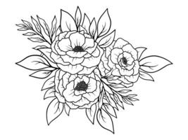 Flower Line Art Black and White vector