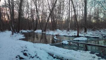 River surrounded by snow in the cold winter video