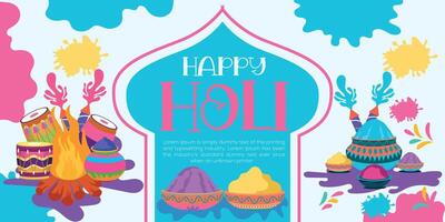 Happy Holi colorful banner template indian hinduism festival celebration, social media poster design  and horizontal banner template for holi festival celebration vector