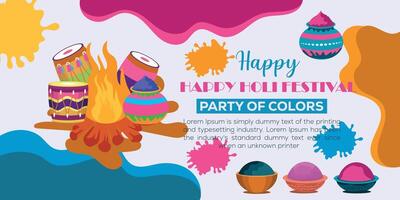 Happy Holi colorful banner template indian hinduism festival celebration, social media poster design  and horizontal banner template for holi festival celebration vector