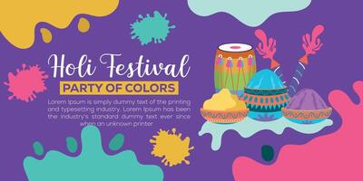 Happy Holi colorful banner template indian hinduism festival celebration, social media poster design  and horizontal banner template for holi festival celebration vector