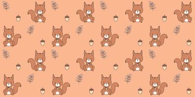 Seamless pattern with cute squirrel . Cute animals in kawaii style. Drawings for children. vector illustration