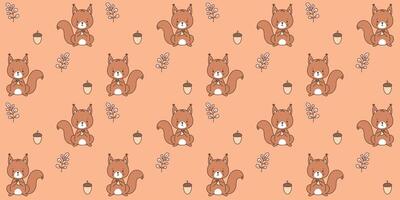 Seamless pattern with cute squirrel . Cute animals in kawaii style. Drawings for children. vector illustration