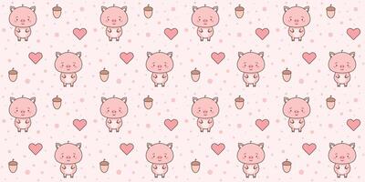 Seamless pattern with cute piggy. Cute animals in kawaii style. Drawings for children. vector illustration