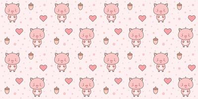 Seamless pattern with cute piggy. Cute animals in kawaii style. Drawings for children. vector illustration