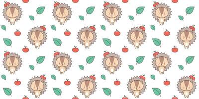 Seamless pattern with cute hedgehog . Cute animals in kawaii style. Drawings for children. vector illustration