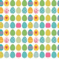 Vector colored easter eggs seamless pattern for Easter holidays on white background. Patterns, flowers, lines, dots, stars. Vector illustration. EPS 10