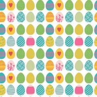 Vector colored easter eggs seamless pattern for Easter holidays on white background. Patterns, flowers, lines, dots, stars. Vector illustration. EPS 10