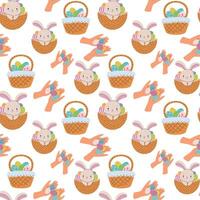 Seamless spring pattern with easter eggs and rabbits vector