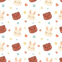 Childish seamless pattern with bunny and bear. Vector background for fabric, textile or wrapping paper