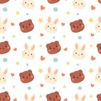 Childish seamless pattern with bunny and bear. Vector background for fabric, textile or wrapping paper