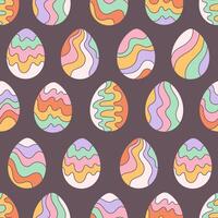 Seamless pattern with Easter eggs in retro style. Groovy style, vintage. Happy Easter vector