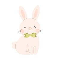 Cute white bunny with bow tie. Easter and spring character. vector