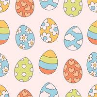 Seamless pattern with Easter eggs in retro style. Groovy style, vintage. Happy Easter vector