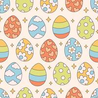 Seamless pattern with Easter eggs in retro style. Groovy style, vintage. Happy Easter vector