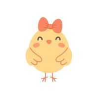 linda pequeño pollo con arco. Pascua de Resurrección polluelo. vector