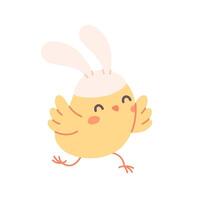 linda pequeño pollo con Conejo orejas. Pascua de Resurrección polluelo. vector