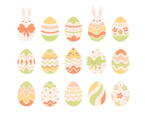 Easter eggs collection. Painted eggs. Happy Easter.