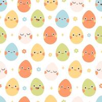 Seamless pattern with trendy retro cartoon Easter egg characters. Groovy style, vintage. Happy Easter. vector