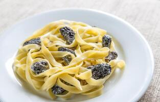 Tagliatelle with morel mushrooms photo