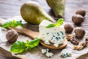 Blue cheese with walnuts and pears photo