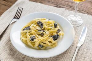 Tagliatelle with morel mushrooms photo