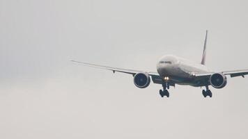 MOSCOW, RUSSIAN FEDERATION - JULY 29, 2021. Boeing 777 of Aeroflot landing at Sheremetyevo airport. Airplane arriving, Plane flying. Spotting video