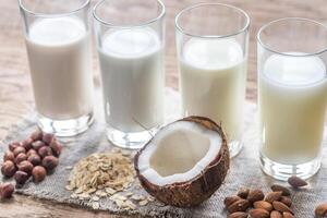 Different types of non-dairy milk photo