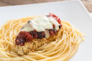 Baked chicken with parmesan and mozzarella photo