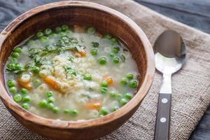 Italian chicken pasta soup with parmesan photo