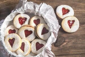 Heart shaped cookies with strawberry filling photo