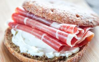 Sandwich with cream cheese and jamon photo