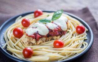 Baked chicken with parmesan and mozzarella photo